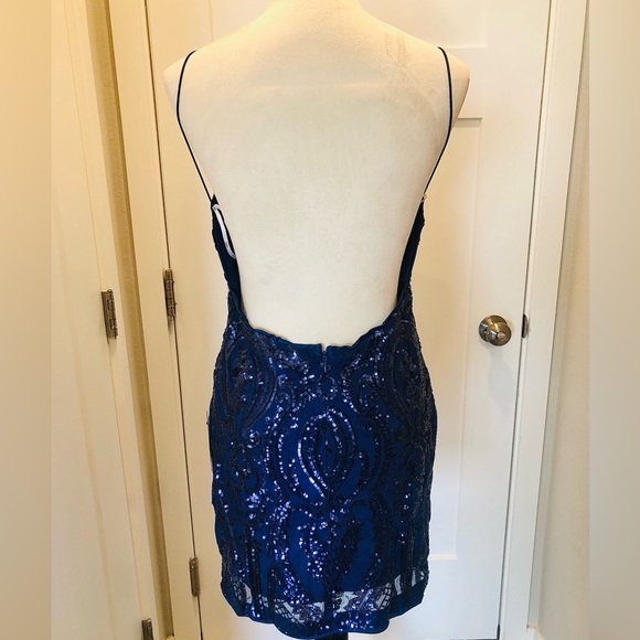 Truly Enchanting Navy Blue Sequin Backless Bodycon Mini Dress - Picture 10 of 10